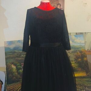 Beautiful tea length black lace sleeved dress! NWT